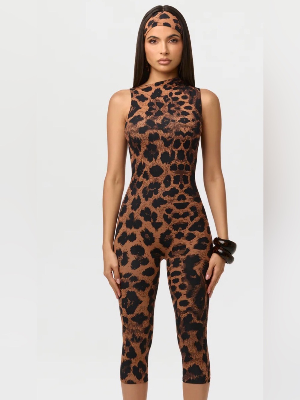 naked wardrobe Brown and Black Leopard Print Sleeveless Jumpsuit